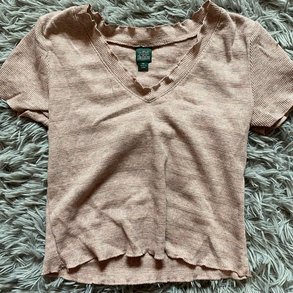 Faded pink/peach beige V crop top